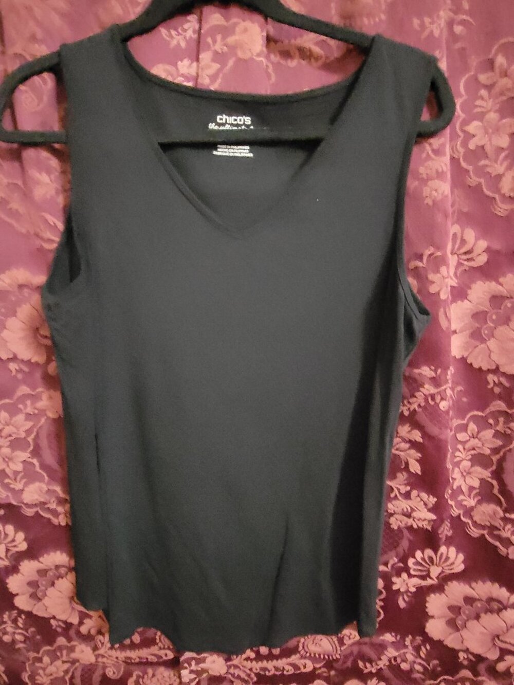 Chico's Sz 2 Black Sleeveless Nylon Stretch Tank Top